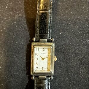 Ecclissi sterling silver with gold accents Black Leather Strap Watch